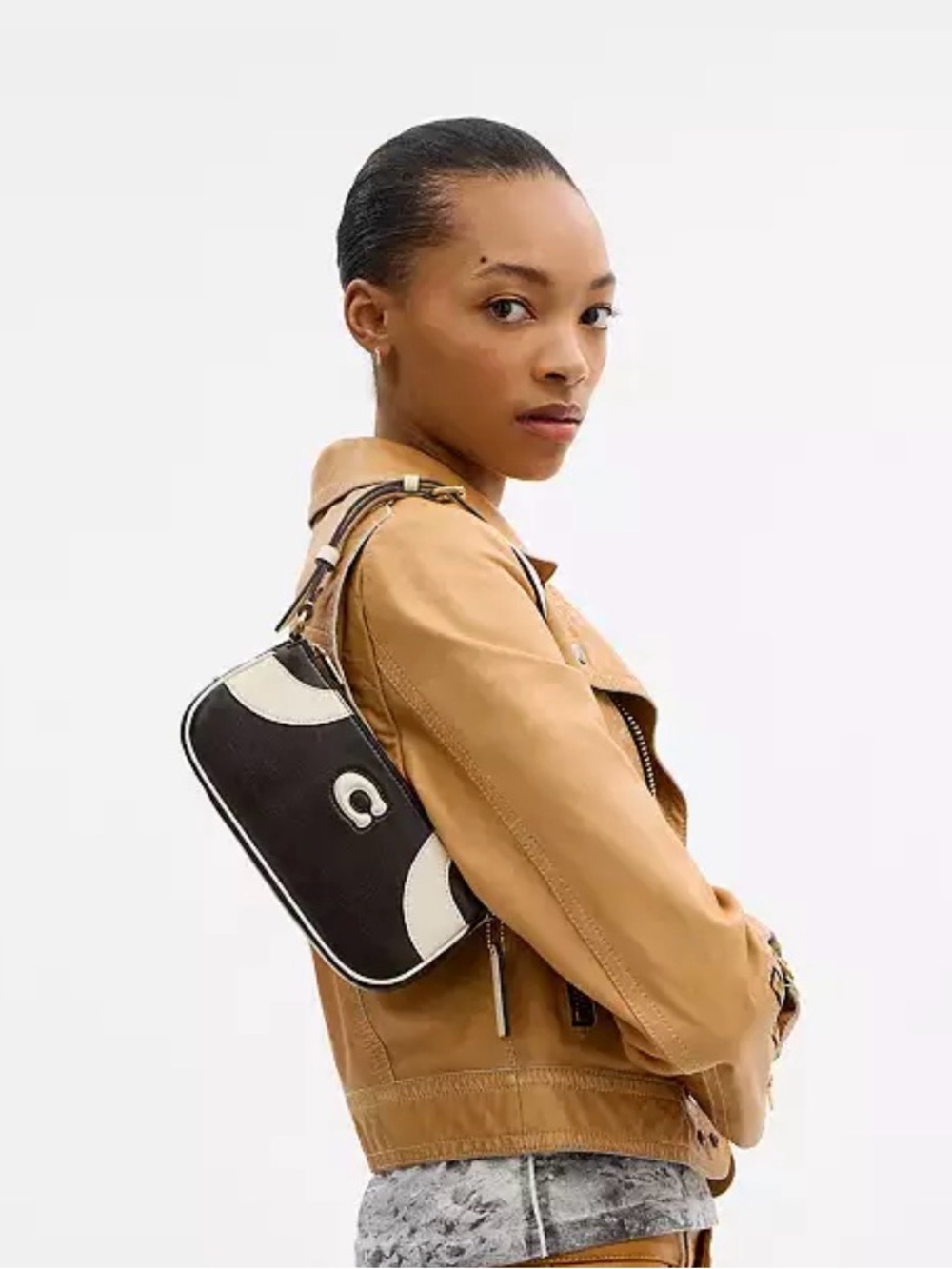 🖤Coach NWT Coachtopia Small Up crafted Leather Black &White Bowling Shoulder Bag - Picture 3 of 10